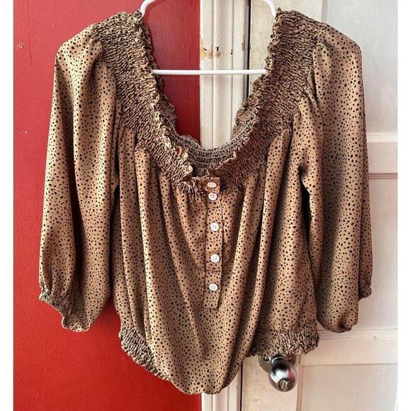 Shein Brown Polka Dot Off Shoulder Blouse Women’s Size XL - Picture 8 of 10